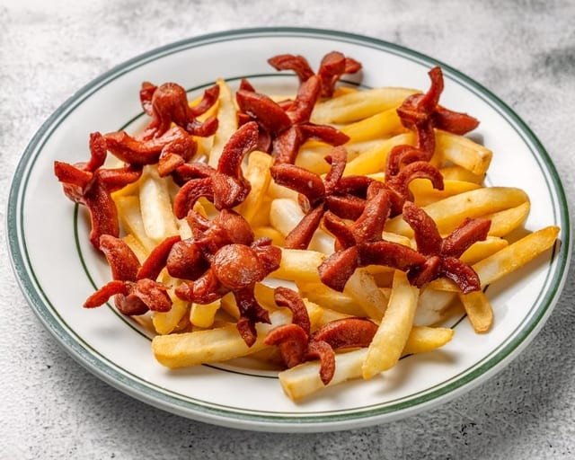 Salchipapas Con Papas Fritas / Hot Dog with French Fries.