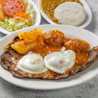 Bistec a Caballo / Grilled Steak with Creole Sauce & Egg