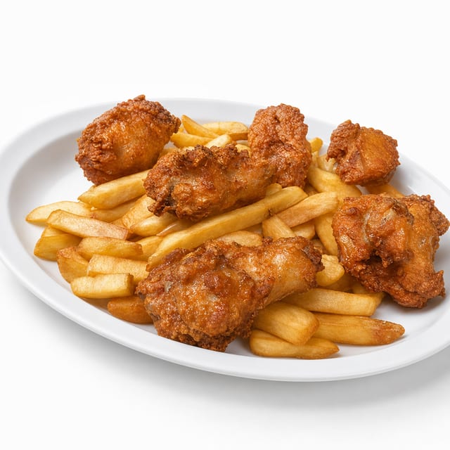 Alitas De Pollo Con Papa Frita.