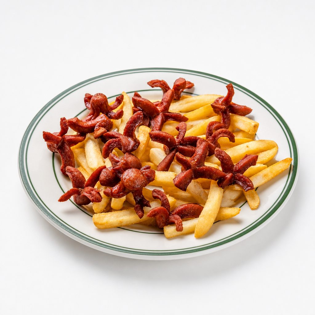 Salchipapas Con Papa Frita.