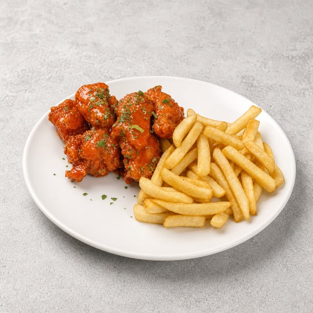 Alitas Picantes De Pollo Con Papas Fritas/ Chicken Hot Wings with French Fries.
