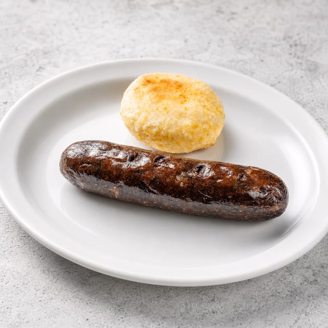 Morcilla Con Arepa / Colombian Blood Sausage.