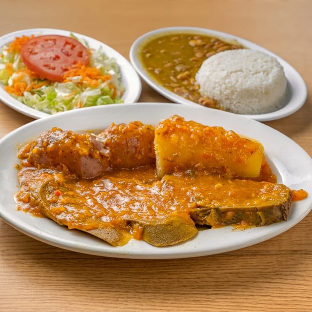 Lengua En Salsa / Steamed Beef Tongue with Creole Sauce.
