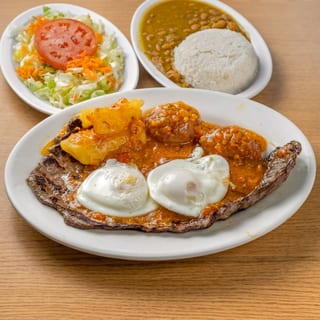 Bistec a Caballo / Grilled Steak with Creole Sauce & Egg